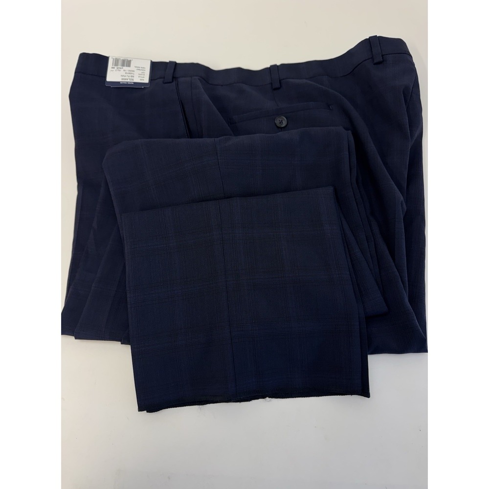 NWT Peter Millar "Flynn" Pants 100% Wool Navy Blue Subtle Plaid Size 44‎ X Unf